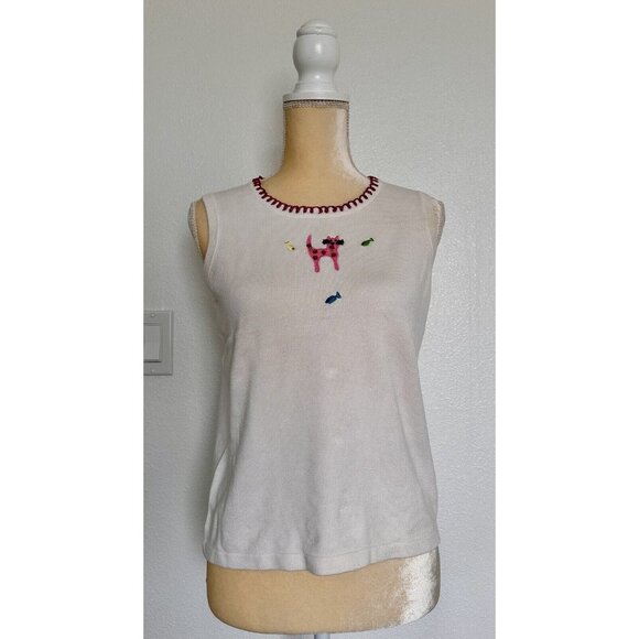 VTG Berek 2 Takako Sakon Cats & Fish Multi Beaded Sweater/Tank Top Set Sz Small - Picture 7 of 16